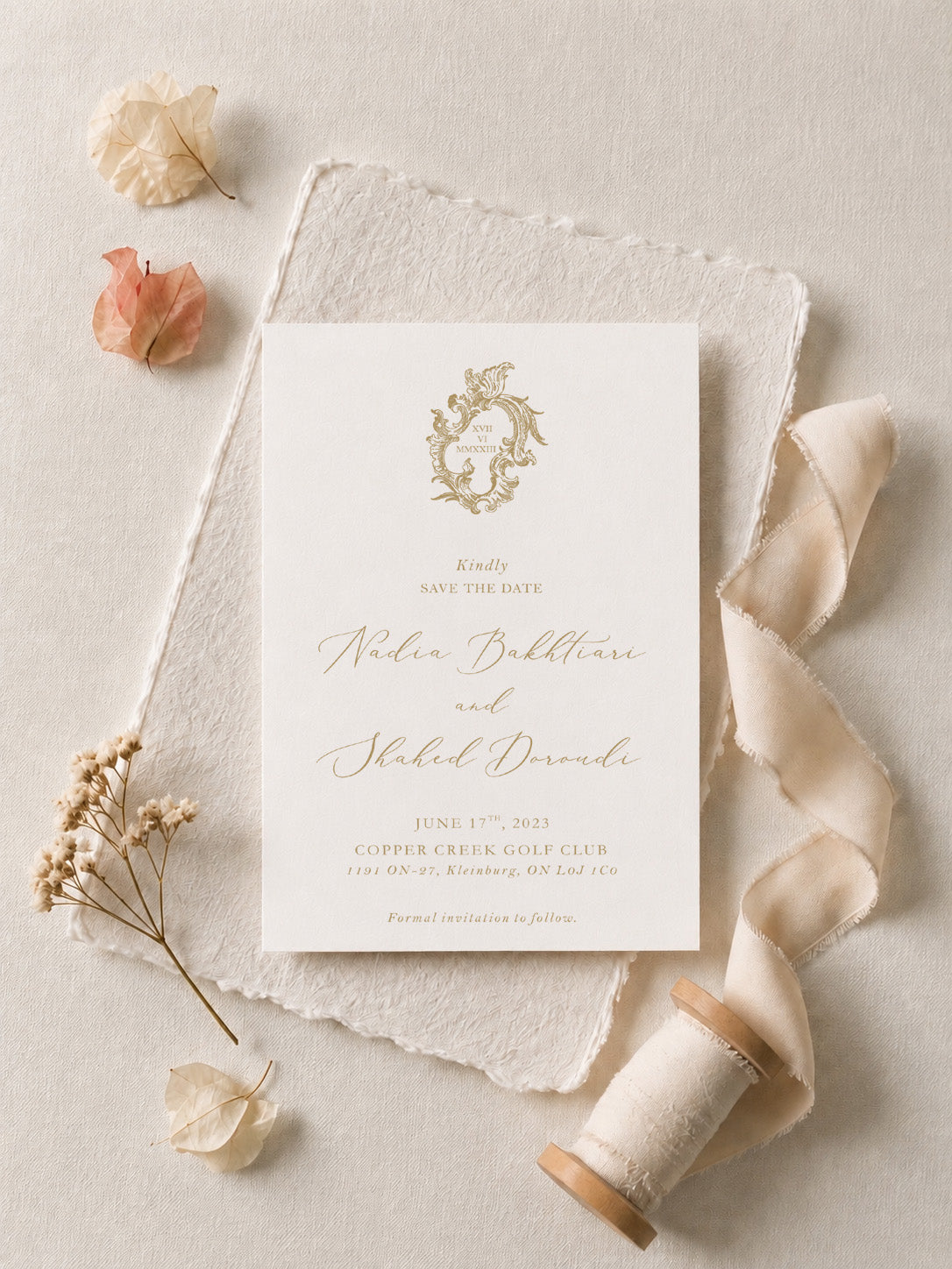 Luxury Crest Save the Date Card